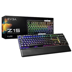 EVGA Z15 RGB Gaming Keyboard, RGB Backlit LED, Hot Swappable Mechanische Kailh Speed Silver Switches (linear), 821-W1-15DE-K2, zwart