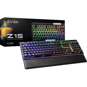 EVGA Z15 RGB Gaming Keyboard, RGB Backlit LED, Hot Swappable Mechanische Kailh Speed Silver Switches (linear), 821-W1-15DE-K2, zwart