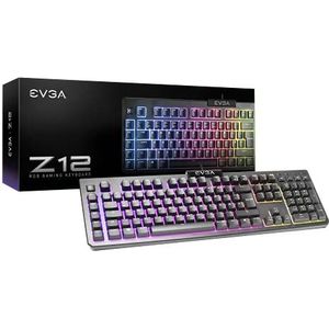 EVGA Z12 RGB Gaming Keyboard, RGB Backlit LED, 5 programmeerbare Macro-toetsen, speciale mediatoetsen, waterbestendig, 834-W0-12DE-K2, lichtgrijs