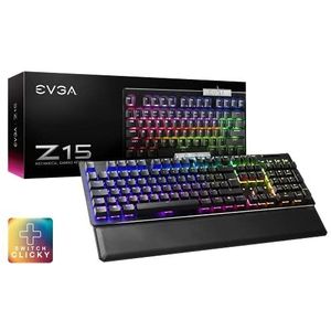 EVGA Z15 RGB Gaming Keyboard, RGB Backlit LED, Hot Swappable Mechanical Kailh Speed Silver Switches (Clicky), 822-W1-15DE-K2, Brons