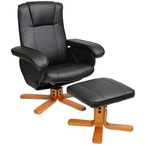 SVITA Charles relaxstoel TV stoel woonkamer stoel draaistoel kruk been steun televisie stoel draaistoel leesstoel zwart