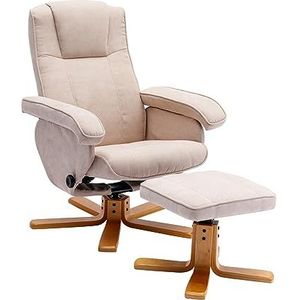 SVITA Charles relaxstoel kruk beige televisiestoel draaistoel polyester hout