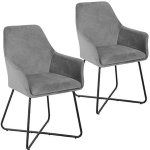 SVITA JOSIE Dining set van 2 eetkamerstoelen fauteuil Gestoffeerde stoel stof lichtgrijs - grijs Polyester 90525