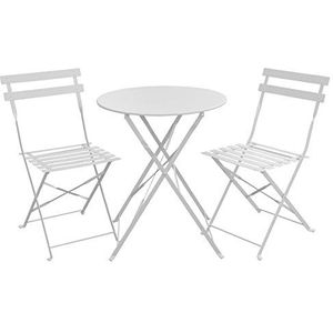 SVITA Bistro-set 3-delige tuinset set metalen meubelen stoel tafel klapmeubel balkonset wit