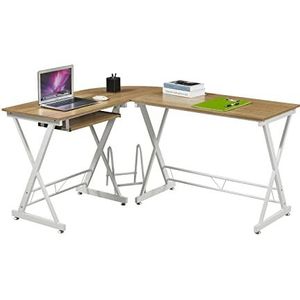 SVITA Hoekbureau, gamingtafel, 150 x 120 cm, witte metalen poten, computertafel, bureautafel, werktafel, pc-tafel, bureau, ruimtebesparend, hoektafel, eiken-look