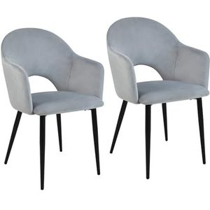 SVITA Hailey Set van 2 eetkamerstoelen, keukenfauteuil, gestoffeerd, fluweel, grijs