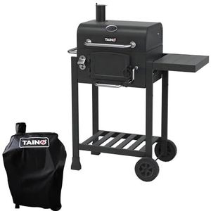 TAINO HERO Set Smoker kleine BBQ barbecuetrolley Houtskoolbarbecue Gasbarbecue Combigrill Barbecuetrolley Afdekhoes motorkap - Staal 95425