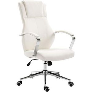 SVITA Mellow Bureaustoel, draaistoel, hoogwaardig verchroomd, armleuningen, hoogteverstelling, racing-stoel, managersstoel (wit, imitatieleer)