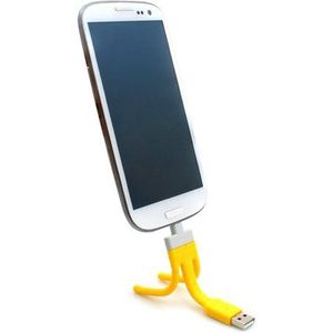 System-S 3 n 1 Micro USB-adapter datakabel oplaadkabel standaard houder in geel 10 cm voor smartphone mobiele telefoon tablet PC