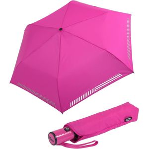 Mini kinderparaplu Safety Reflex extra light, neon roze automatisch, zakparaplu automatisch