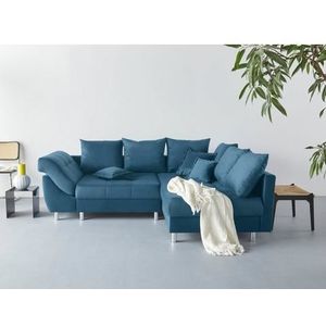 Hoekbank - Marineblauw - Chroom - 247x189x87 cm