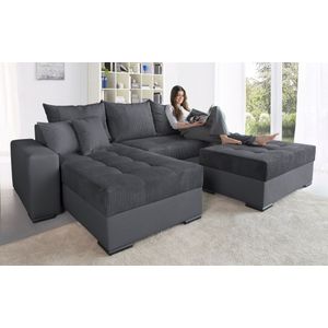 COLLECTION AB Ecksofa »Josy L-Form, Breite 214 cm, mit 3 großen Rückenkissen«, (Cord-/Mix), mit Bettfunktion und Bettkasten, Federkern