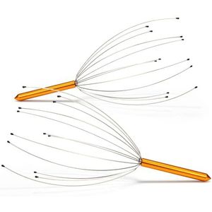 COM-FOUR® 2x hoofdmassagespin met 12 massagevingers - ontspanningsmassageapparaat - hoofdkrabber voor ontspanning - acupressuur voor betere slaapkwaliteit (2 stuks - bronskleurig)