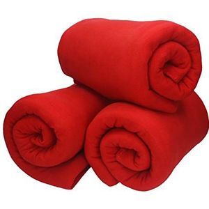 Betz 3 stuks fleece deken knuffeldeken woondeken in grootte 130x170 cm kwaliteit 180 g/m? kleur rood