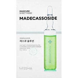 MISSHA Mascure Rescue Solution Sheet Masker Madecassoside Gezichtsmasker, Koreaanse cosmetica, doekmasker ter kalmering van de gevoelige huid, set van 3 stuks