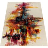 Teppich Wohnzimmer Schlafzimmer Kurzflor Modern Gemälde Optik Creme Rot Gelb 200x290 cm - Paco Home