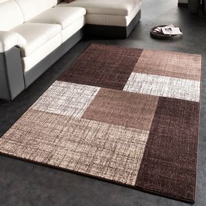 Paco Home Designer Teppich Modern Kariert Kurzflor Teppich Design Meliert In Braun Creme 200x290 cm
