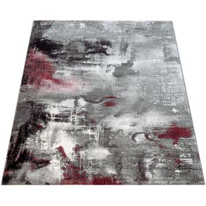 Teppich Modern Designer Teppich Leinwand Optik Meliert Schattiert Grau Rot Creme 120x170 cm - Paco Home