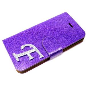 Exklusive-Cad SAM-S3-MINI Etui Glamour-F-lila Samsung Galaxy S3 Mini Glamour Glitter Strass Etui Flip Case Tas Cover Case met magneetsluiting - Letter F in Purple