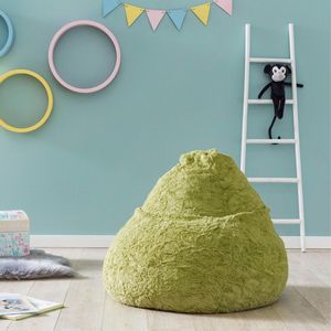 Lumaland Fluffy Zitzak, voor de kinderkamer, 60 x 45 cm, wasbare overtrek van geweven pluche, pluizig en zacht vloerkussen voor kinderen, geschikt voor meisjes en jongens, 120 liter volume, groen