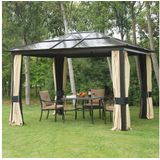 Luxus Pavillon Gartenpavillon Alu Partyzelt Gartenzelt mit 4 Vorhängen, lichtdurchlässigem pc Dach Braun+Beige 295 x 360 x 265 cm - Outsunny