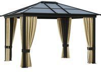 Luxus Pavillon Gartenpavillon Alu Partyzelt Gartenzelt mit 4 Vorhängen, lichtdurchlässigem pc Dach Braun+Beige 295 x 360 x 265 cm - Outsunny