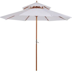 Holz Sonnenschirm Holzschirm Gartenschirm Balkonschirm Doppeldach Creme