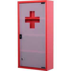 HOMCOM Metalen medicijnkastje, medicijnkastje, EHBO-kast, 4 vakken, rode draaideur 02-0547