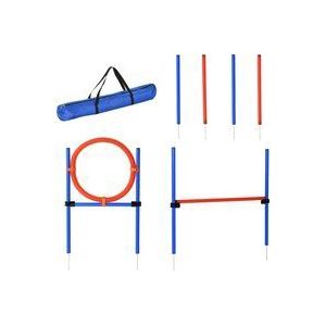 PawHut Hunde-Agility-Trainingsgeräte, Agility-Übungs-Set, Hund Agility Set, Slalom-Hürden-Sprungring für Hunde, 3 in 1 Hundesport Trainingsplatz, Blau+Rot