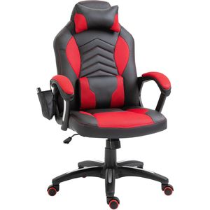 HOMCOM Bureaustoel, massagestoel, massagefunctie met 6 trilpunten, ergonomische gamingstoel met warmtefunctie, kunstleer, rood, 68 x 69 x 108-117 cm