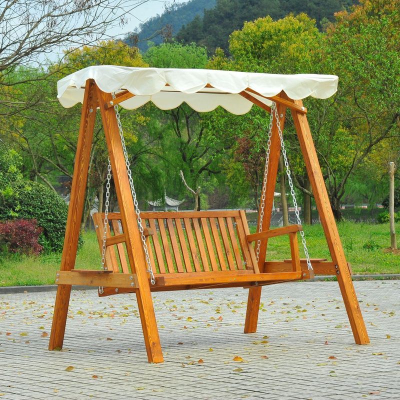 Outsunny Hollywoodschaukel Gartenschaukel 2-Sitzer Schaukelbank aus Lärche, ideal für Garten & Terrasse  Aosom.de