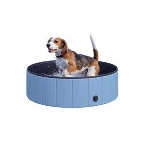 PawHut Hondenzwembad, zwembad, zwembad, hondenbad, PVC + hout, blauw/rood, Φ100x30 cm (lichtblauw+donkerblauw)