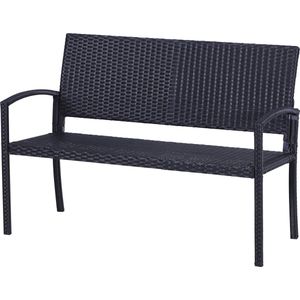 Outsunny poly rotan tuinbank parkbank bank 2-zits rieten staal zwart 122 b x 60 d x 87 h cm