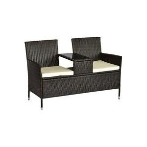 Outsunny Polyrattan Sitzbank 2-Sitzer mit Tisch Gartenbank Stahlrahmen Braun B133xT63xH84cm für Terrasse & Balkon  Aosom.de
