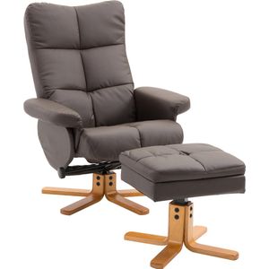 HOMCOM Relaxstoel met kruk tv-stoel 360° draaibaar ligfunctie hout 833-359-1