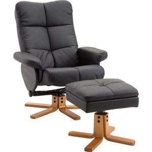 HOMCOM relaxstoel tv-stoel 360° draaibare stoel met kruk ligfunctie houten frame zwart 80 x 86 x 99 cm