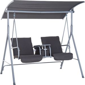 Outsunny - Hollywoodschommel - Tuinschommel - Beige - Gepubliceerd Metaal - Zonnekap
