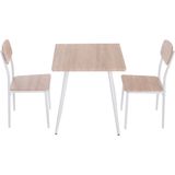 HOMCOM 3-delige eetset zitgroep eettafelset houten tafel MDF + metaal natuurlijke houtnerf + wit met 1 tafel + 2 stoelen