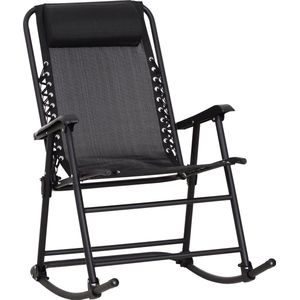 Outsunny schommelstoel, inklapbare schommelstoel, ligbank voor buiten, schommelstoel, schommelstoel met hoofdkussen, staal + textilene, zwart tot 120 kg 90 x 64 x 110 cm