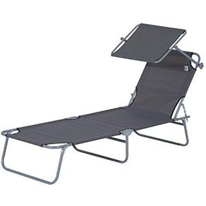 Outsunny ligstoel ligbank voor buiten wellness ligstoel ligbed voor op het strand inklapbaar met zonnedak (grijs)