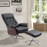 HOMCOM relaxstoel met kruk tv-stoel gepolsterde stoel 360° draaibaar 145° kantelbaar chesterfield PU-bekleding houten bekleding metalen voet zwart 82 x 83 x 110 cm