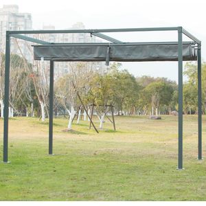Pergola Pavillon Terrassenüberdachung mit Schiebedach Polyester Grau