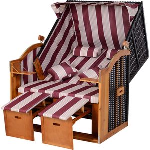 Outsunny dubbele ligstoel met dak, dubbele ligstoel met bekerhouders, chaise longue, 5-staps rugleuning, PE rotan, rood, 118 x 79 x 150 cm