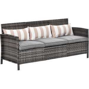 Outsunny Gartenbank Rattan Sofa mit Kissen (Gartenmöbel, 1-St., Garten Loungesofa), Stahl, Grau, 68 x 173 x 78 cm
