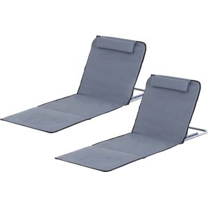 Outsunny strandmat, set van 2, opvouwbare strandmatras, zonnemat, 5-niveaus, met draagtas, staal, 134 x 48 x 36-45 cm