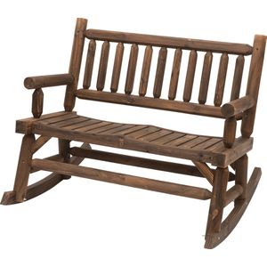 Outsunny Schommelstoel met armleuningen tuinstoel schommelstoel massief hout donkerbruin 84A-133