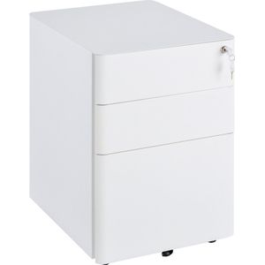 Vinsetto rolcontainer, mobiele archiefkast met 3 lades, kantoorkast, opslag, staal, wit, 39 x 48 x 59 cm