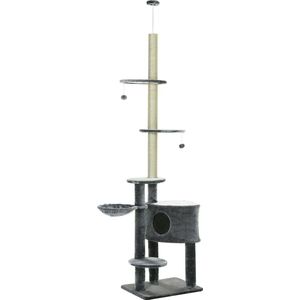 Krabpaal PawHut met sisalpalen, krabpaal voor katten, klimboom voor katten, donkergrijs, 55 x 45 x 240-260 cm