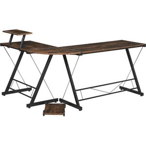 HOMCOM computertafel, hoekbureau, bureau, kantoortafel, spaanplaat + metaal, vintage bruinzwart, 155 x 115 x 91,5 cm