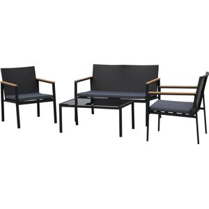 Outsunny tuinset, 4-delige zitgroep, bank, 3 banken, salontafel, met zitkussen, PP rotan, zwart 108 x 66 x 75 cm
